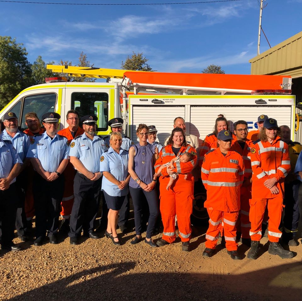 Member for Cootamundra Steph Cooke with members of the Junee SES Unit to handover a new state-of-the-art vehicle.