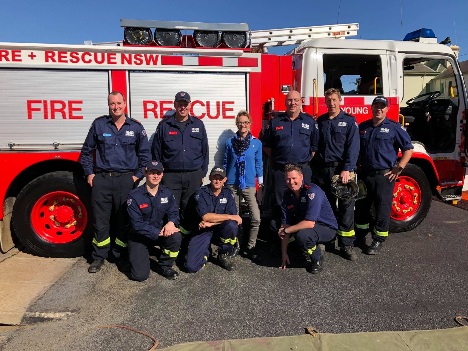 Member for Cootamundra Steph Cooke with members of the Young Fire and Rescue NSW team.